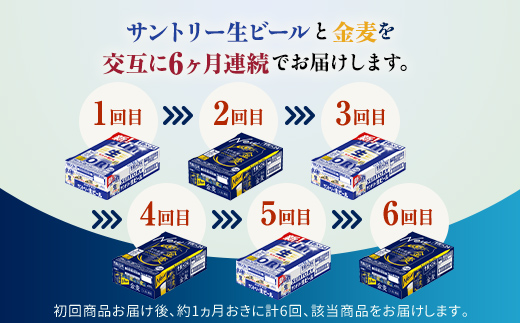 FK7-0172_ 【サントリー生ビール・金麦交互6回定期便】各350ml ×24本 ギフト 贈り物 酒 アルコール