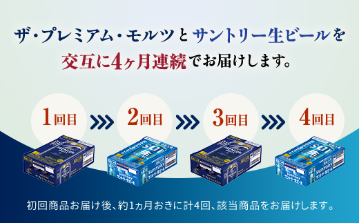 FK7-0159_ 【プレミアムモルツ・サントリー生ビール交互4回定期便】各350ml ×24本 ギフト 贈り物 酒 アルコール