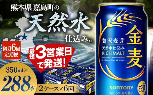 FK7-0084_【6回定期便】隔月サントリー 金麦 350ml×48缶（2ケース） 熊本県 嘉島町 ビール