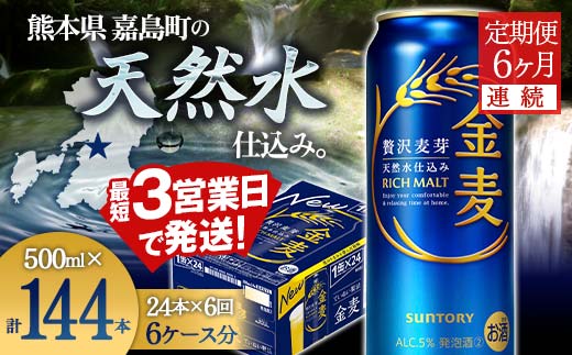 FK7-0090_ 【6ヶ月連続】サントリー金麦500ml×1ケース(24本） 熊本県 嘉島町 ビール