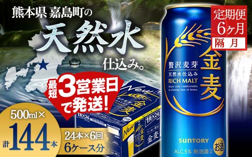 FK7-0093_ 【隔月6回定期便】サントリー金麦500ml×1ケース(24本） 熊本県 嘉島町 ビール