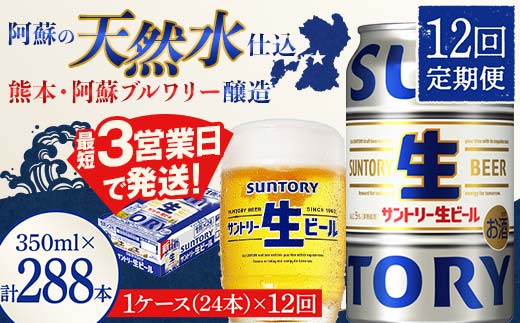 FK7-0143_ 【12回定期便】 サントリー 生ビール トリプル生 350ml ×1ケース (24缶)  熊本県 嘉島町 ビール サン生