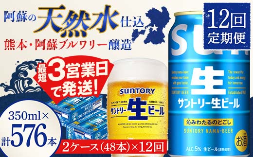 FK7-0152_ 【12回定期便】サントリー 生ビール トリプル生  350ml×2ケース(48缶) 熊本県 嘉島町 ビール サン生