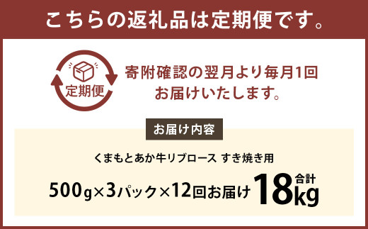 【12ヶ月定期便】 くまもと あか牛 リブロース すき焼き用 1.5kg（500g×3パック）