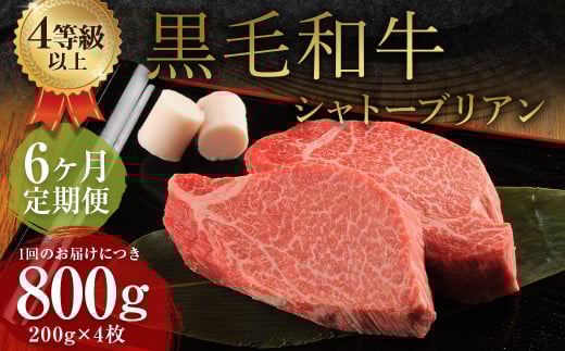 【6ヶ月定期便】 くまもと 黒毛和牛 シャトーブリアン 800g（200g×4枚）