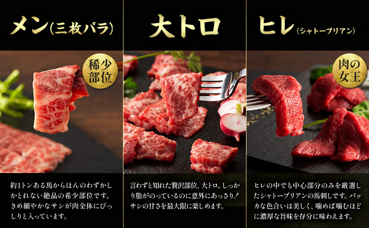 馬肉 熊本特産 フジチクオリジナル ふじ 馬刺し 堪能 セット 道の駅竜北《30日以内に出荷予定(土日祝除く)》 熊本県 氷川町 肉 馬肉 メン 大トロ 中トロ ヒレ シャトーブリアン ロース ランプ 上赤身 ネギトロ ふじ馬刺し セット 食べ比べ---sh_fyekfofb_r7_30d_99500_820g---st-p