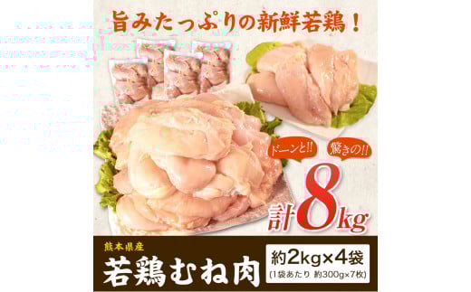 熊本県産 若鶏むね肉 約2kg×4袋《1月中旬-2月末頃出荷予定》たっぷり大満足！計8kg！---fn_ftrmune_r7_18000_8kg_bc1---