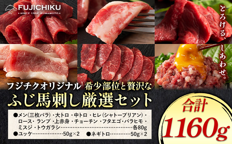 馬肉 フジチクオリジナル 希少部位 と 贅沢な ふじ馬刺し 厳選 セット 道の駅竜北《30日以内に出荷予定(土日祝除く)》 熊本県 氷川町 肉 馬肉 メン 大トロ 中トロ ヒレ シャトーブリアン ロース ランプ 上赤身 ふじ馬刺し セット 食べ比べ---sh_fyekfokb_r7_30d_133000_1160g---st-p
