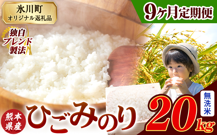 【9ヶ月定期便】ひごみのり 無洗米 熊本県産 ブレンド米 20kg   熊本県産 ふるさと納税 無洗米 精米 米 こめ ふるさとのうぜい コメ お米 おこめ《申込み翌月から発送》---hkw_hgmtei_400500_20kg_m_mo9---