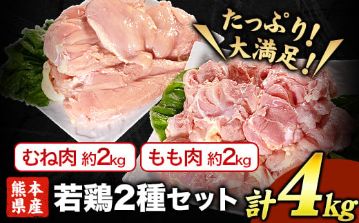 熊本県産 若鶏むね肉 約2kg/もも肉 約2kg 各1袋 [30日以内に出荷予定(土日祝除く)]たっぷり大満足!計4kg!---fn_ftorimix_24_13000_4kg_30d---