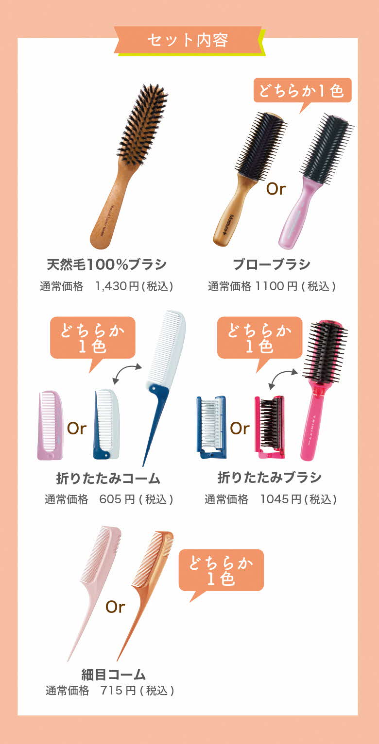 B264-06 ヘアブラシ・コーム【日本製】５点つめあわせ（福袋）
