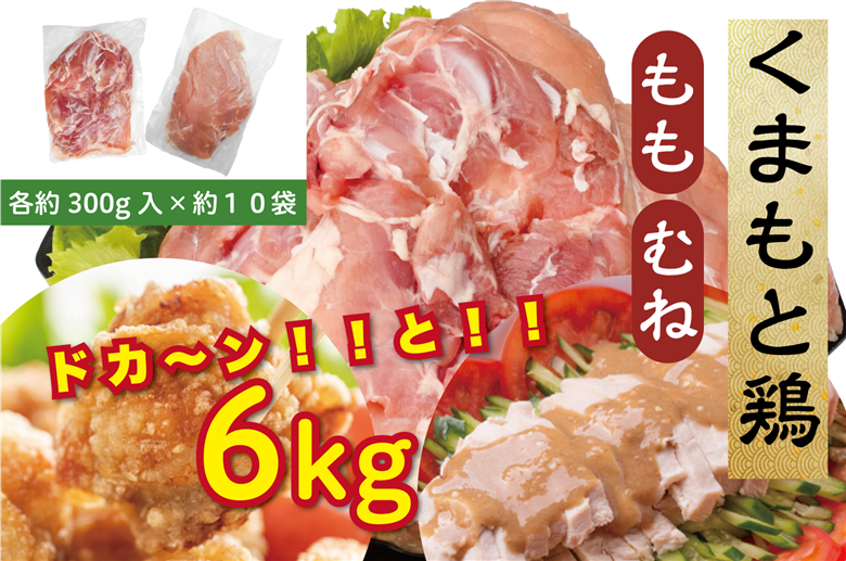 B267-24 熊本県産　若鶏モモ肉 ３kg入、若鶏ムネ肉 ３kg入