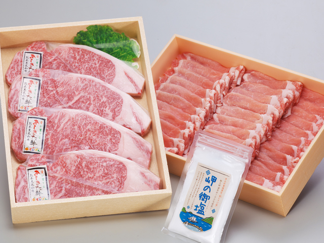 B36-58 あしきた牛サーロインステーキ、りんどうポークセット