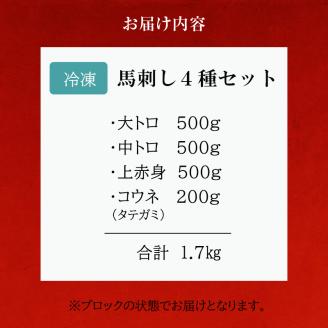 馬刺し 熊本 赤身 霜降り 数量限定 馬刺 大トロ 中トロ 上赤身 コウネ 4種盛り 1700g 豪華絢爛 食べ比べ セット 馬肉 肉 お肉 冷凍