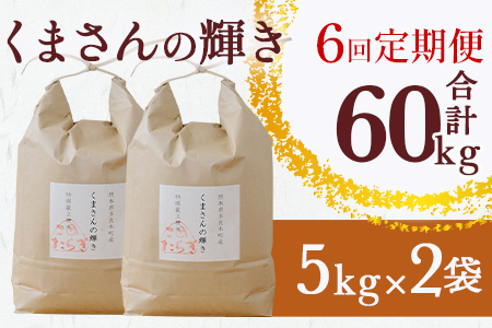 【R6年産米 定期便6回】多良木町産 『くまさんの輝き』 10kg(5kg×2袋)×6回 【計 60kg 】 定期便 定期配送 精米 お米 米 艶 粘り 甘み うま味 もちもち 熊本のお米 10キロずつ 半年 毎月届く 6回 熊本県 多良木町 044-0590