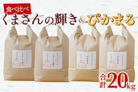 【令和6年産 米 】食べ比べ 多良木町産 『くまさんの輝き』 (5kg×2袋) ＋『ぴかまる』 (5kg×2袋) 【合計 20kg 】 お米の食べくらべ お米2品種 セット 熊本県 たらぎ お米 米 艶 粘り 甘み うま味 もちもち 熊本のお米 044-0596
