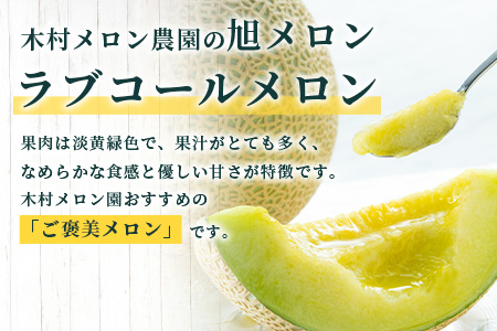 【2026年分 予約】先行予約 「旭メロン (品種：ラブコールメロン）」2玉 (合計約3.5kg以上) 2026年6月中旬～発送開始【 ごほうび めろん 青肉 メロン 大玉 たっぷり 果汁 果物 フルーツ ギフト 】