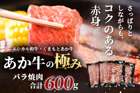 年末発送 【エシカル和牛】くまもと あか牛【あか牛の極み】バラ焼肉 200g×3 (計 600g) バラ 熊本 赤牛 ジューシー 牛肉 小分け 焼き肉 焼肉 やき肉 BBQ アウトドア 和牛 国産 SDGs 年末発送 年末 年始