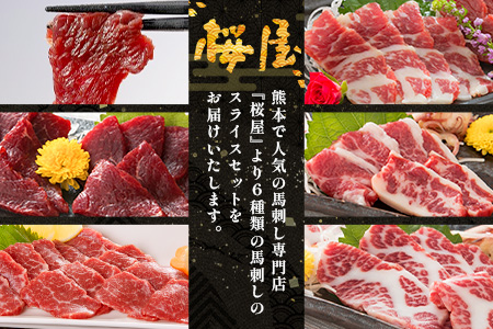 熊本県 桜屋 馬刺し スライスセット6種 計600ｇ【 特上トロ・トロ・霜降り・特選赤身・特上赤身・上赤身　各100ｇ 熊本県 多良木町 ふるさと納税 馬刺し 肉 ヘルシー 赤身 本場 】 050-0345