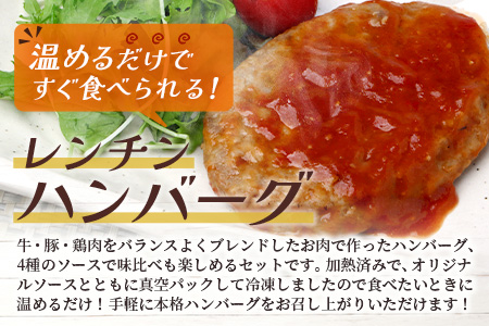 温めるだけ！ レンチン ハンバーグ ≪4種のソース お楽しみセット≫ 10個 ※2025年2月以降発送分※ ハンバーグ トマトソース ホワイト ブラウンシチュー ペッパー レンジ 簡単 大容量 レトルト ハンバーグ 冷凍 レンジ 湯せん 個包装 067-0705