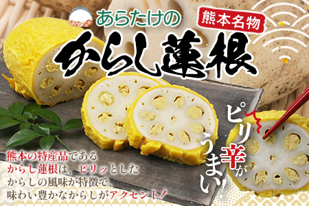 【熊本名物】あらたけの からし蓮根 2本セット (約200g×2本) 辛子 レンコン れんこん 熊本県 特産 名産品 ピリ辛 滋養 多良木町 老舗 あらたけ蒲鉾店 102-0503 2本セット