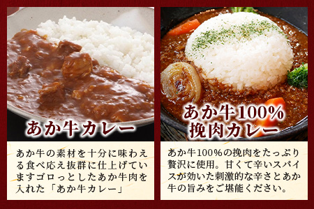 熊本和牛 あか牛 お土産品 セット≪あか牛カレー180g、あか牛100％挽肉カレー220g、あか牛しぐれ煮100g、あか牛肉みそ140g≫ あか牛 牛肉 肉 熊本産 国産牛 和牛 旨味 カレー 味噌 熊本県 046-0648