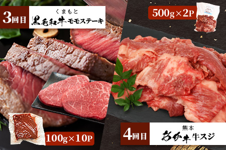 【定期便6回】 1kg×6種！ くまもと ビーフ 満喫 お楽しみ定期便【合計6kg】 熊本 あか牛1kg/牛タン 1kg/黒毛和牛 モモステーキ 1kg/あか牛スジ/ハラミ/黒毛和牛ハンバーグ 和牛 ブランド牛 タン バラエティ 定期便 熊本県産