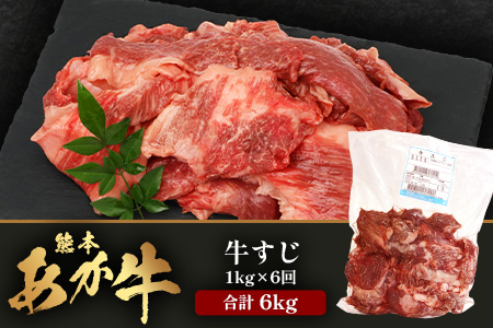 【 定期便 6回 】 熊本 あか牛 スジ肉 1㎏ × 6回 【 合計 6kg 】 牛スジ 【 熊本 熊本県産 あか牛 牛肉 ブランド 肉 お肉 ヘルシー すじ 牛スジ 牛筋 煮込み カレー 冷凍 国産 】 041-0155
