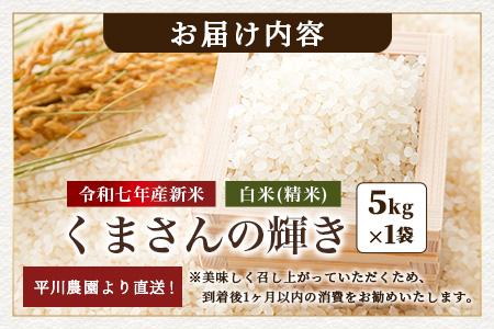 令和7年産 新米 くまさんの輝き 5kg (令和7年10月中旬より順次発送) 新米 熊本県 多良木町 お米 5キロ 米 白米 精米 5kg