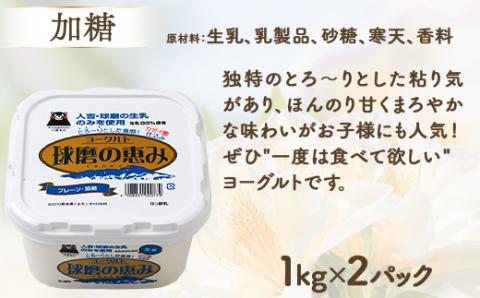 球磨の恵み ヨーグルト 加糖・砂糖不使用 1000g×各2個セット 合計4kg【 新鮮 生乳使用 とろーり もっちり 加糖ヨーグルト 砂糖不使用 プレーンヨーグルト 食べるヨーグルト 】 074-04