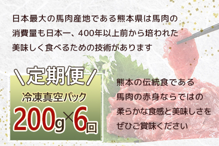 【定期便6回】赤身 馬刺し ブロック 計1.2Kg (100g×2)×6回 冷凍真空パック【 熊本県 多良木町 たらぎ 馬肉 馬刺し 冷凍 真空 熊本肥育 】 041-0142