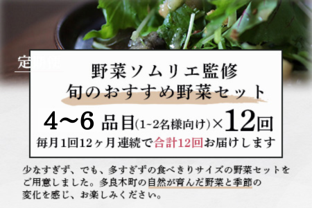 【定期便 12回】野菜ソムリエ 監修 旬の おすすめ 野菜 セット 4?6品 (1~2名様向け) 12回配送 数量限定 新鮮 野菜 セット 詰め合わせ 詰合せ 定期便 1年 産地 直送 国産 旬 野菜 ひとりぐらし 一人 暮らし 夫婦 二人 024-0804
