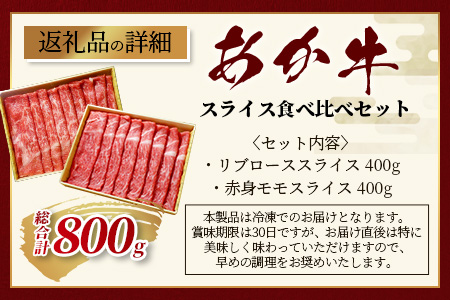 熊本県産 あか牛 スライス 食べ比べ 800g～ すき焼き ・ しゃぶしゃぶ に～ リブロース 赤身モモ 熊本 あか牛 すきやき シャブシャブ 牛肉 肉 国産 和牛 046-0682