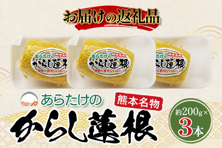 【熊本名物】あらたけの からし蓮根 3本セット (約200g×3本) 辛子 レンコン れんこん 熊本県 特産 名産品 ピリ辛 滋養 多良木町 老舗 あらたけ蒲鉾店 102-0504 3本セット