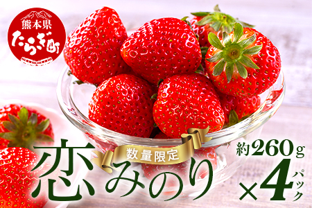 【先行予約】熊本県産いちご 恋みのり 約260g×4パック産地直送 国産 新鮮 フレッシュ 果物 苺 103-0004