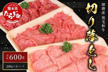 球磨産 黒毛和牛 切り落とし 計600g ＜200g×3パック＞【 牛肉 切り落とし 和牛 国産 いろいろ使える 小分け 便利 JA 】011-0002