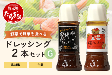 野菜で野菜を食べる ドレッシング 2本 Gセット ＜ 生姜 / 黒胡椒 ＞計590ml サラダ や 肉料理 にも 詰め合わせ 熊本県 多良木町 調味料 024-0672