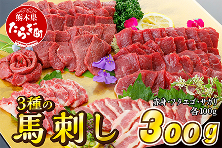 ３種の馬刺し 300ｇ【赤身・フタエゴ・サガリ各100ｇ】 馬刺し 冷凍 馬肉 定番 熊本県 多良木町 ばさし