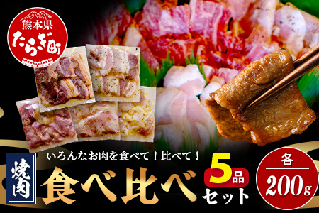 【数量限定】 村上精肉店の 味付き 焼肉 5品セット 【 合計1kg 】味付き 焼くだけ 牛カルビ 豚バラ タン トントロ 鶏せせり 焼き肉 BBQ アウトドア キャンプ 021-0668