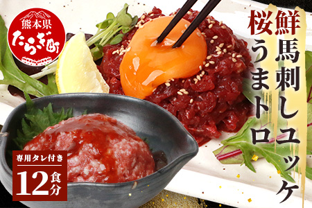 【年末発送】馬刺し ユッケ ・ 桜うまトロ 12食 セット 合計約660g 【 熊本 国産 ユッケ 冷凍 馬肉 赤身 安心 安全 新鮮 SQF タレ付き 桜うまトロ 菅乃屋 小分け 】 031-0498-R712