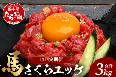 【 定期便 12回 】 熊本県 馬さくらユッケ 250g （ 50g × 5 ） × 12回 【 合計 3000g 】 【 馬刺し 本場 熊本 馬さし 小分け ユッケ 冷凍 真空 熊本 肥育 ヘルシー 赤身 肉 高栄養 肉 】 041-0170