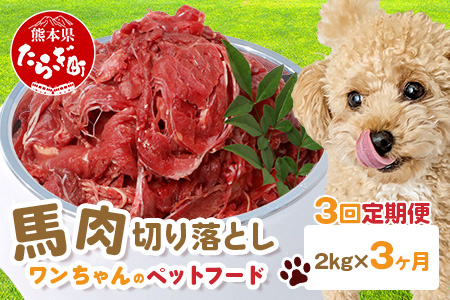 【 定期便3回 】ペット用 熊本加工 馬肉 切り落とし【 2kg ×3回配送 】 合計 6キロ ドッグ フード 無添加 無香料 ヘルシー 高栄養 馬刺し 冷凍 お肉専門店 熊本県 国内加工 041-0506 定期便3回