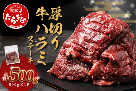 ※12月寄附限定 タン先炭火焼付※厚切り 牛 ハラミ ステーキ 500g 焼肉 軟化加工 塩味 牛肉 BBQ 冷凍 小分け おまけ 067-0678