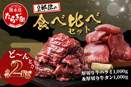 【年末発送】人気セット！ 厚切り 牛 ハラミ ステーキ＆ 厚切り 牛タン 【合計 2㎏ 】※12月寄附限定 タン先炭火焼付※ 小分け 焼肉 BBQ キャンプ アウトドア 牛たん はらみ カット済み 牛肉 肉 冷凍 年内発送 年内配送 年末年始