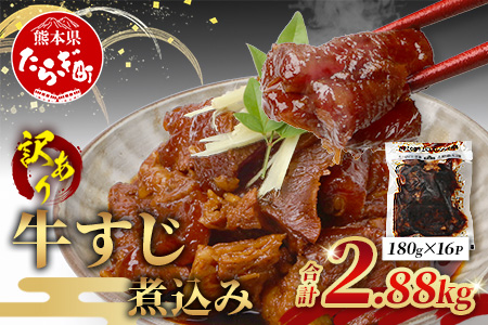 【 牛スジ 】訳あり 牛すじ 煮込み  180g×16パック(2.88kg)  温めるだけ レンチン 味付 牛スジ 2880g 牛肉 惣菜 総菜 小分け パック 冷凍 手軽 おかず おつまみ  あと一品  067-0693