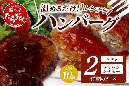温めるだけ！ レンチン バーグ ≪トマトソース・ブラウンシチューソース≫ 合計10個 ハンバーグ 湯煎 レンジ 簡単 大容量 レトルト ハンバーグ トマト デミグラス 2種 セット スパイス 簡単 冷凍 レンジ 湯せん 個包装 067-0708 トマト・ブラウンソースセット計10個