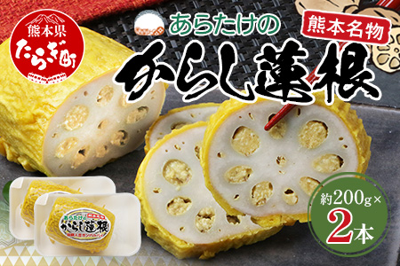 【熊本名物】あらたけの からし蓮根 2本セット (約200g×2本) 辛子 レンコン れんこん 熊本県 特産 名産品 ピリ辛 滋養 多良木町 老舗 あらたけ蒲鉾店 102-0503 2本セット