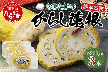 【熊本名物】あらたけの からし蓮根 3本セット (約200g×3本) 辛子 レンコン れんこん 熊本県 特産 名産品 ピリ辛 滋養 多良木町 老舗 あらたけ蒲鉾店 102-0504 3本セット