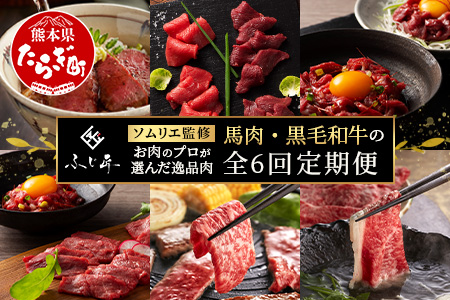 【定期便6回】お肉ソムリエ監修 馬肉・黒毛和牛 定期便 熊本県 ( 馬刺し 赤身 ユッケ 食べ比べ / くまもと黒毛和牛 焼肉・しゃぶしゃぶ・牛まぶし ) ソムリエ セレクト 本場 熊本県 馬肉 牛肉 黒毛和牛 馬刺し 肉 食べ比べ 104-0502