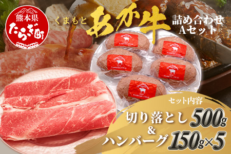 くまもとあか牛詰合せA 《 切り落とし ・ ハンバーグ 》 計1.25kg あか牛 牛肉 切り落とし ハンバーグ ブランド牛 国産 スライス 詰め合わせ セット 105-0506